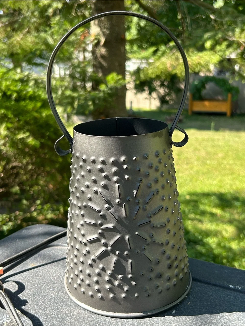 Metal Lamp Tinware Star Punch BlackPattern Lantern Electric Made in India 11x5.5